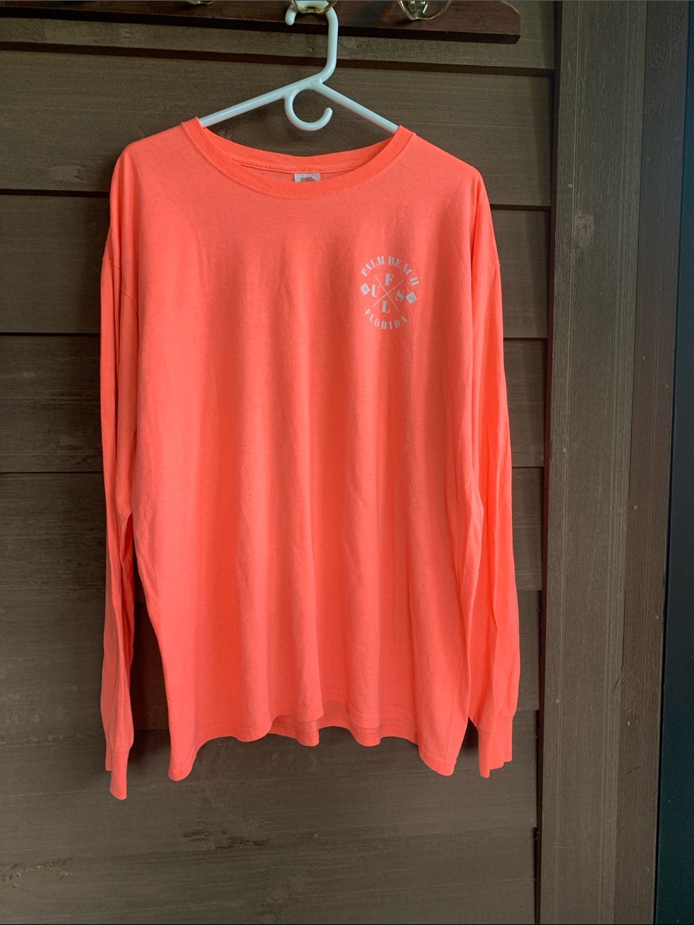 Bright Coral Long Sleeve Tee with Small Chest Logo
